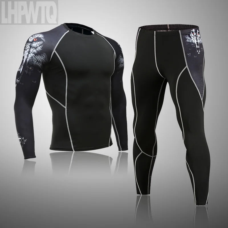 Men's Sports Suit MMA rashgard male Quick drying Sportswear Compression Clothing Fitness Training kit Thermal Underwear leggings