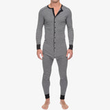 Men's Striped Pajamas O-Neck Long Sleeve Romper Home Wear Cozy Leisure Sleepwear S-3XL 2023