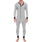 Men's Striped Pajamas O-Neck Long Sleeve Romper Home Wear Cozy Leisure Sleepwear S-3XL 2023