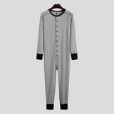 Men's Striped Pajamas O-Neck Long Sleeve Romper Home Wear Cozy Leisure Sleepwear S-3XL 2023