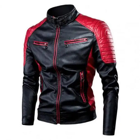 Men's Winter Pu Jacket Motorcycle Waterproof Cool Contrast Colors Classic Biker Leather Jacket Aviator Motor Autumn Coat