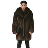 Men's fur coats mimic fox long trench coats mink skin warm casual jacket