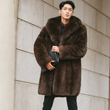 Men's fur coats mimic fox long trench coats mink skin warm casual jacket