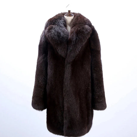 Men's fur coats mimic fox long trench coats mink skin warm casual jacket