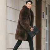 Men's fur coats mimic fox long trench coats mink skin warm casual jacket