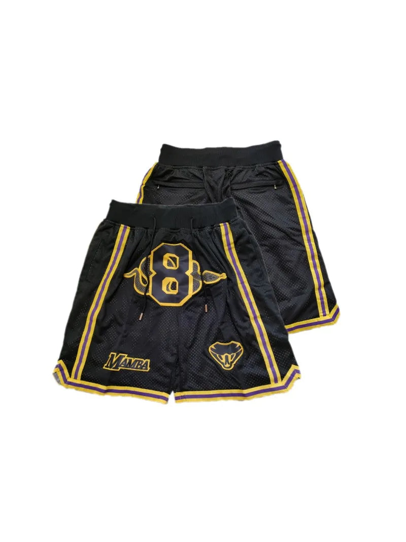 Mens 8 24 Legend Retro Yellow Basketball Shorts Embroidered with Pockets Suitable for Outdoor Sports