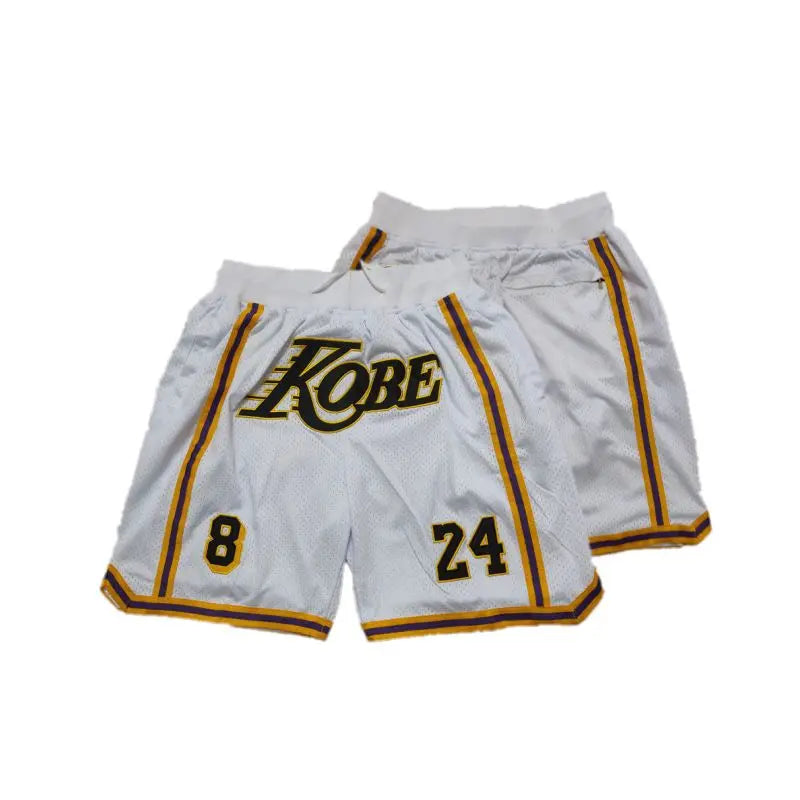 Mens 8 24 Legend Retro Yellow Basketball Shorts Embroidered with Pockets Suitable for Outdoor Sports