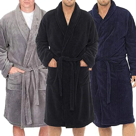 Mens Bathrobe Man Winter Warm Casual Flannel Robe Sleepwear Long Sleeve Plush Shawl Male Bath Robe Lounge Nightgown Home Clothes