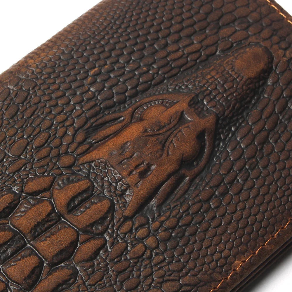 Mens Crocodile Head Pattern Wallet Crazy Horse 100% Genuine Leather Purse Top Grade Soft Long Branded Coin For Men