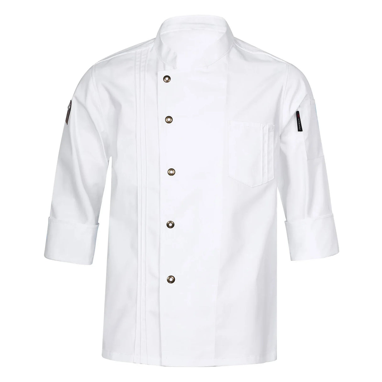 Mens Womens Stylish Chef Jacket Stand Collar Long Sleeve Cook Uniform with Pockets for Kitchen Restaurant Hotel Bakery Canteen