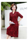 Middle-Aged And Elderly Female Autumn  Jacquard Flower lapel Neck Dress Long Sleeve Long Mother Dress Plus Size