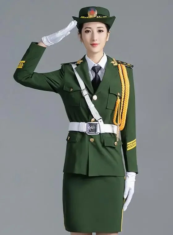 Military Chorus Outfit Jacket + Pants + Belt Flag Raiser Drum Guard Uniform China National troops Costume Army Orchestra Clothes