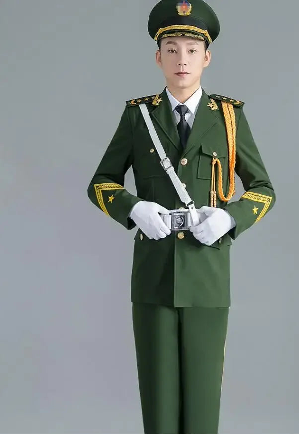 Military Chorus Outfit Jacket + Pants + Belt Flag Raiser Drum Guard Uniform China National troops Costume Army Orchestra Clothes