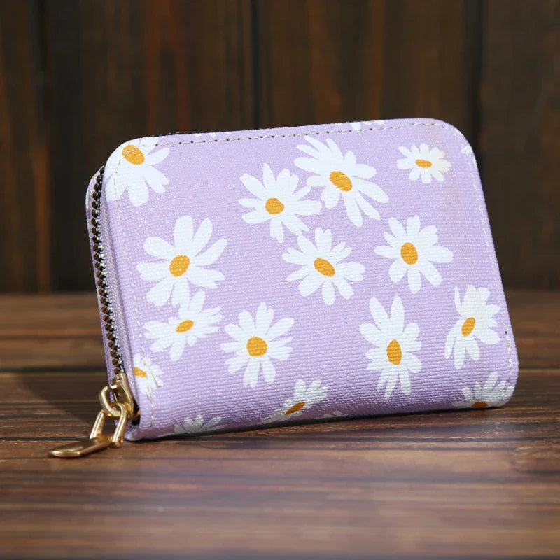 Mini Women’s Small Wallets Fashion Little Daisy Pattern Zipper Coin Purse Card Holder Brand PU Leather Women Purse Change Pouch