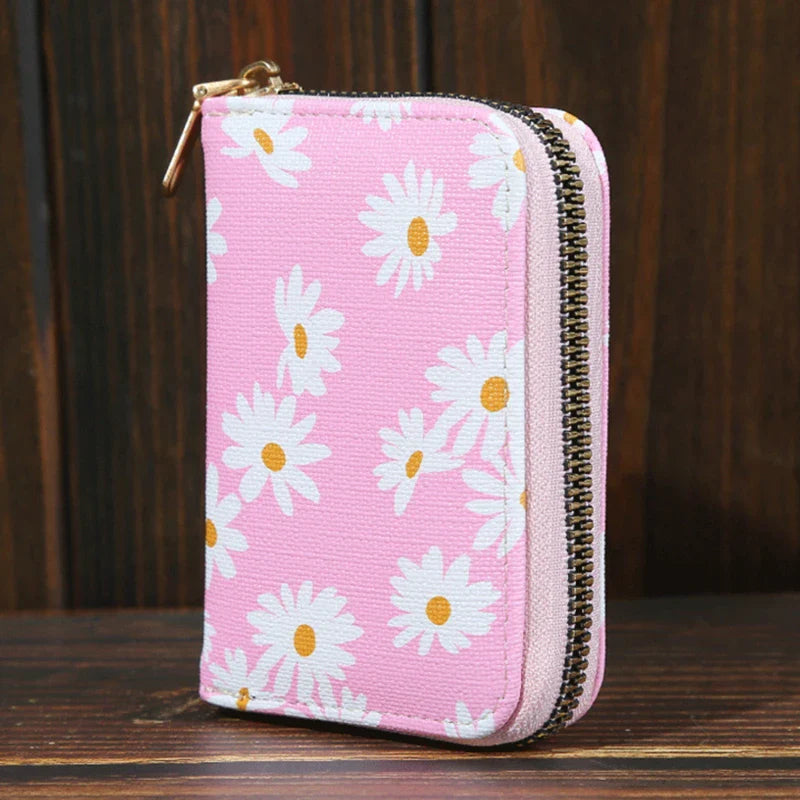 Mini Women’s Small Wallets Fashion Little Daisy Pattern Zipper Coin Purse Card Holder Brand PU Leather Women Purse Change Pouch