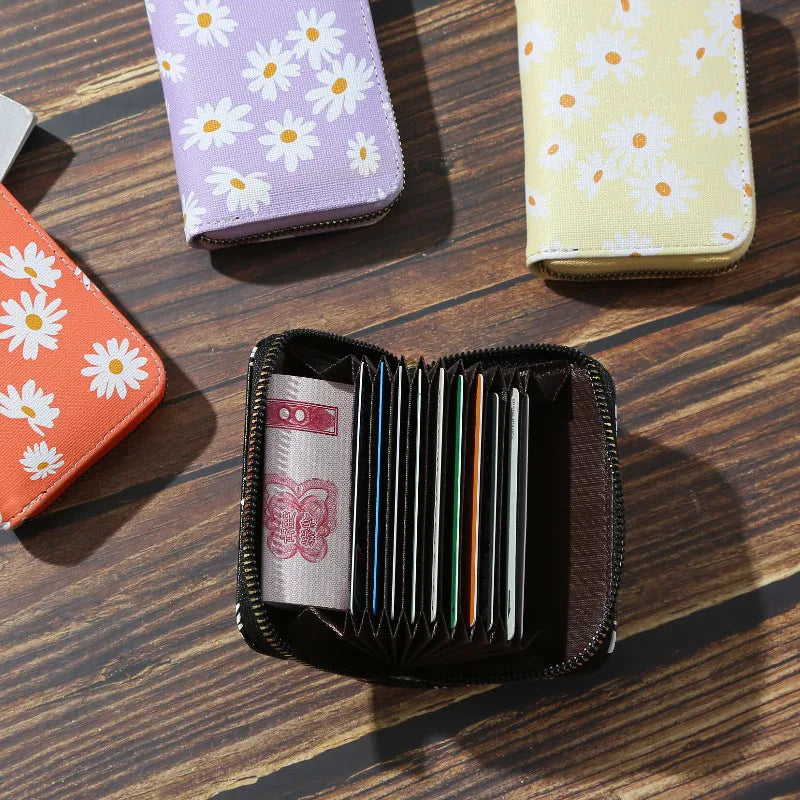 Mini Women’s Small Wallets Fashion Little Daisy Pattern Zipper Coin Purse Card Holder Brand PU Leather Women Purse Change Pouch