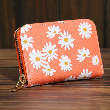 Mini Women’s Small Wallets Fashion Little Daisy Pattern Zipper Coin Purse Card Holder Brand PU Leather Women Purse Change Pouch