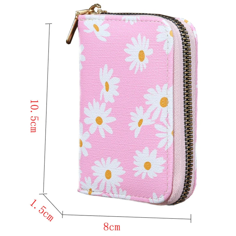 Mini Women’s Small Wallets Fashion Little Daisy Pattern Zipper Coin Purse Card Holder Brand PU Leather Women Purse Change Pouch