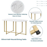 Modern 7-Piece Dining Table Set with Faux Marble Compact 55Inch Kitchen Table Set for 6, Golden+White