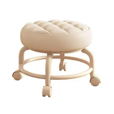 Modern Solid Color Mobile Soft Leather Cover Low Stool Small Seat With Sliding Wheels, Suitbale For Living Room Bathroom