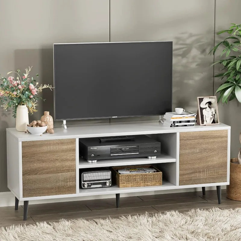 Modern TV Stand Entertainment Center with Two Storage Cabinets, Retro Style Media Console for Living Room, Bedroom, Office