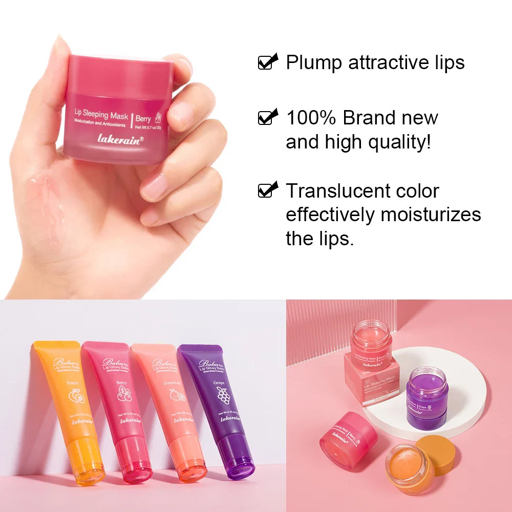 Moisturizing Lip Care Kit Lip Glowly Balm Sleeping Lip Mask Deep Hydrate Night Sleep Mask Reduce Lip Lines Remove Dead Skin