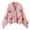 MosiMolly Cardigan Women Sweater Handmade Flower Sweater Cardigan Women Jumper Knitting Coats Outerwear 2021