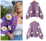 MosiMolly Cardigan Women Sweater Handmade Flower Sweater Cardigan Women Jumper Knitting Coats Outerwear 2021