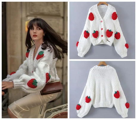 MosiMolly Cardigan Women Sweater Handmade Flower Sweater Cardigan Women Jumper Knitting Coats Outerwear 2021