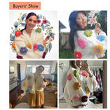 MosiMolly Cardigan Women Sweater Handmade Flower Sweater Cardigan Women Jumper Knitting Coats Outerwear 2021