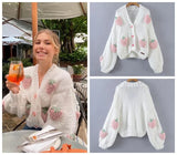 MosiMolly Cardigan Women Sweater Handmade Flower Sweater Cardigan Women Jumper Knitting Coats Outerwear 2021