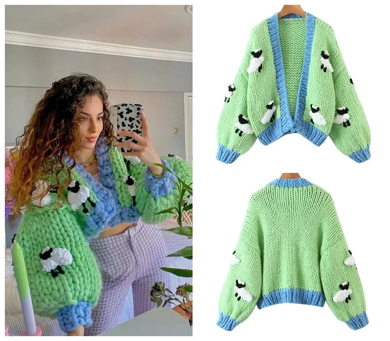 MosiMolly Cardigan Women Sweater Handmade Flower Sweater Cardigan Women Jumper Knitting Coats Outerwear 2021