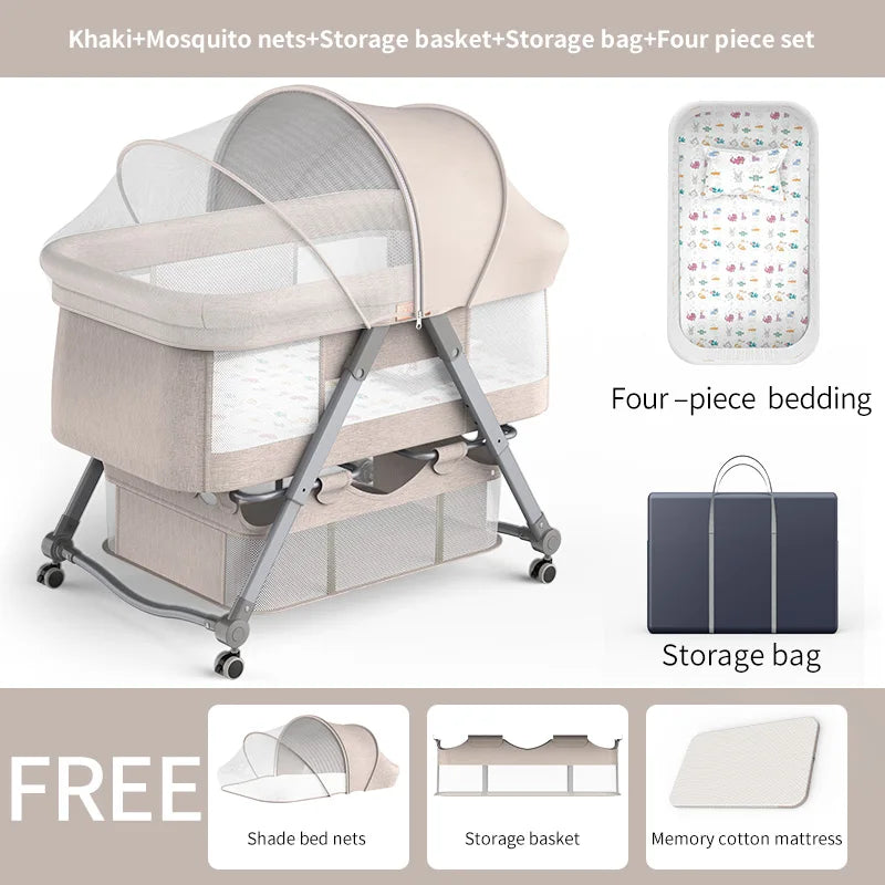 Movable crib foldable height adjustment stitching big bed baby cradle bed bb bed anti-spill milk portable