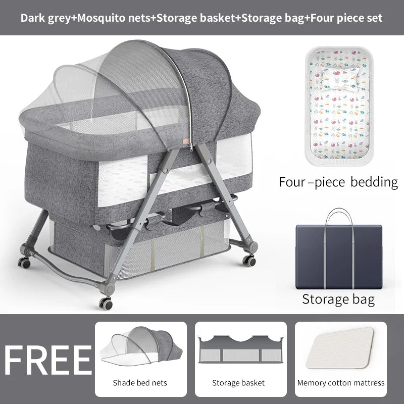 Movable crib foldable height adjustment stitching big bed baby cradle bed bb bed anti-spill milk portable