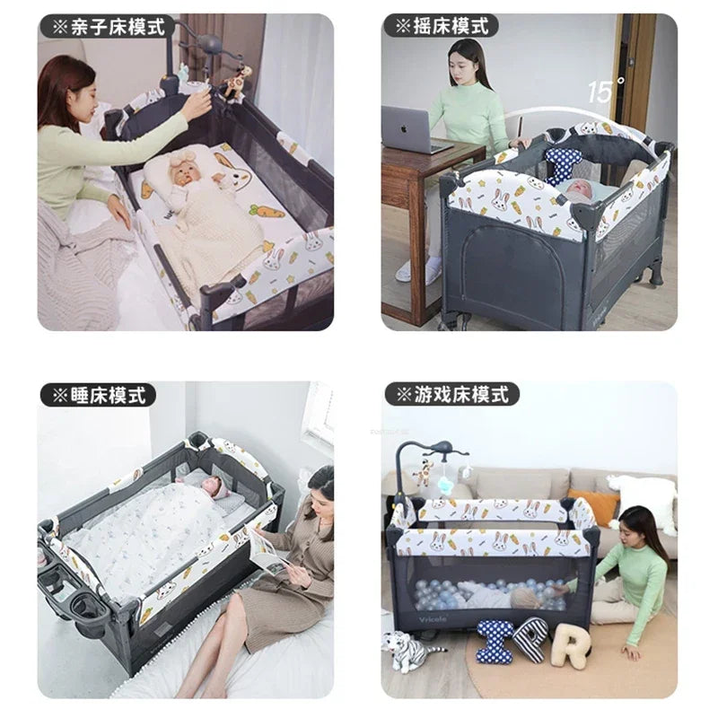 Multi-functional Children's Beds Foldable Baby Cradle Bed Portable Mobile Newborn Splicing Large Bed Modern Children's Furniture