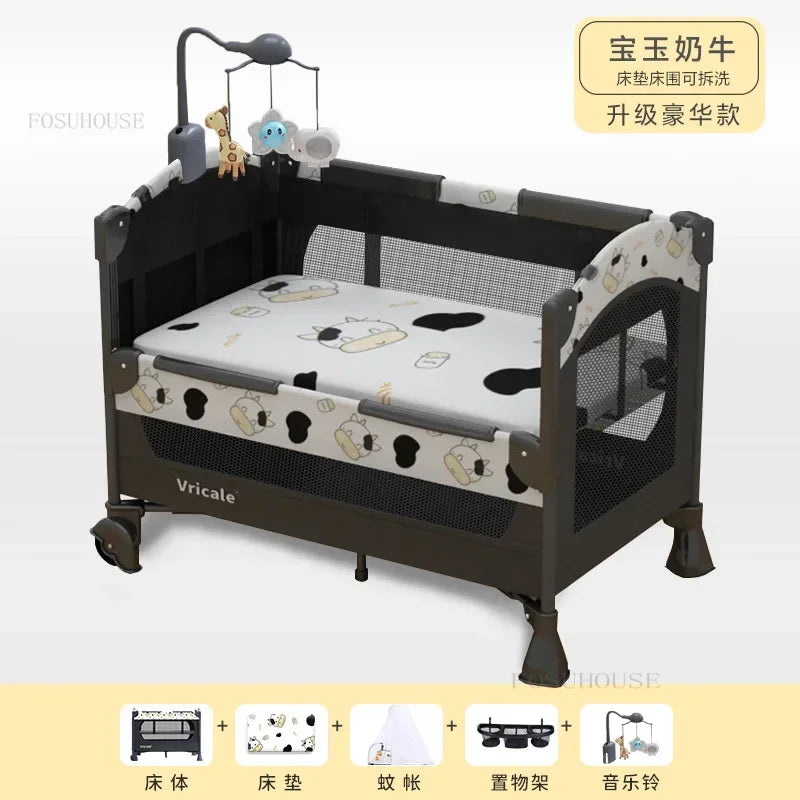 Multi-functional Children's Beds Foldable Baby Cradle Bed Portable Mobile Newborn Splicing Large Bed Modern Children's Furniture