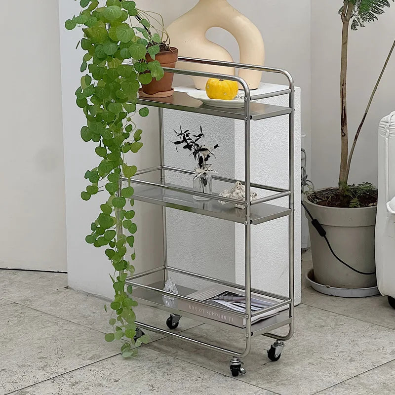 Multi-layer Metal Shelf Ins Modern Style Floor Removable Pulley Storage Rack Islands and Trolleys Rolling Storage Cart Kitchen