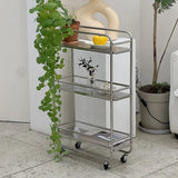 Multi-layer Metal Shelf Ins Modern Style Floor Removable Pulley Storage Rack Islands and Trolleys Rolling Storage Cart Kitchen