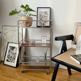 Multi-layer Metal Shelf Ins Modern Style Floor Removable Pulley Storage Rack Kitchen Islands and Trolleys Rolling Storage Cart