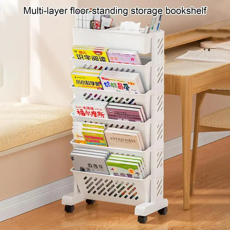 Multi-layer Mobile Bookshelf Student Book Removable Storage Shelf Desk Floor Bookcase Storage Rack Magazine Snacks Organizer