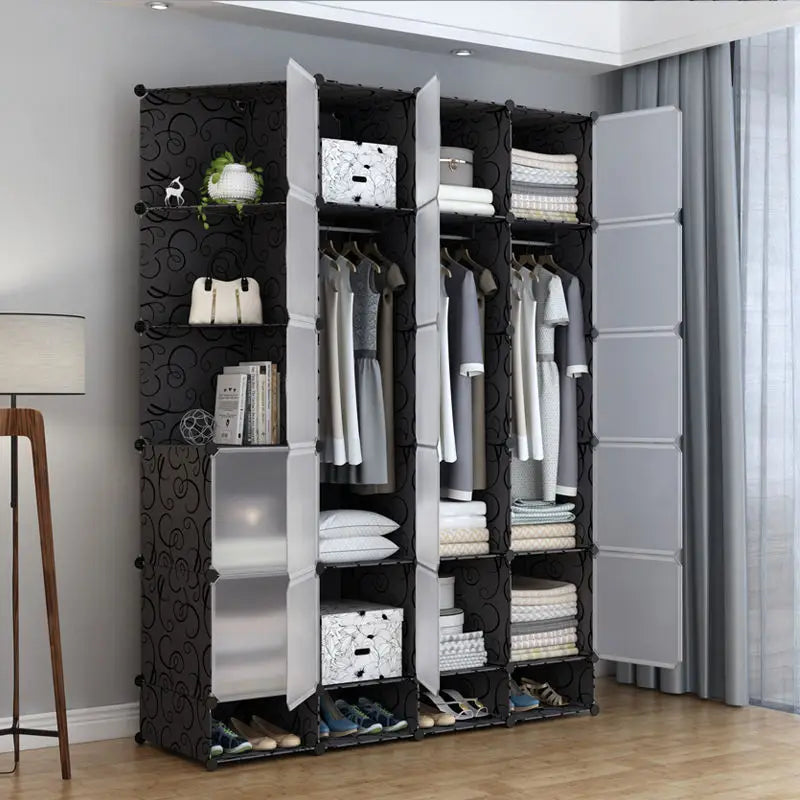 Multifunction Home Bedroom Furniture Wardrobe Folding Storage Dressing Clothe Cabinet Cloth Partition Rack Plastic Free Shipping