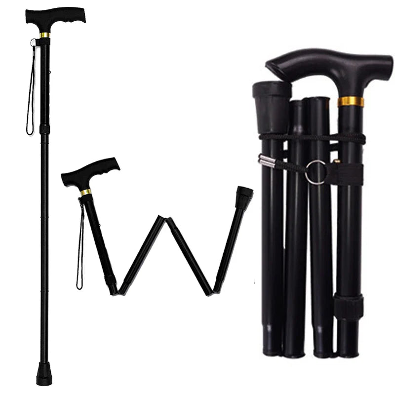 Multifunction Walking Stick Trekking Poles Telescopic Fold Crutches Hiking Stick Crutch Elderly Metal Stick Walking Cane Outdoor