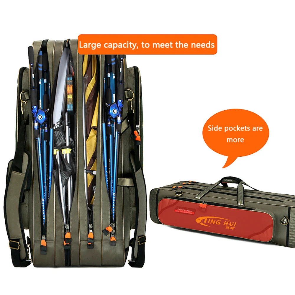 Multifunctional Hard Spinning Fishing Rod Bag 2/3/4 Layers 80CM-130CM Fishing Tackle Bags 1680D Oxford Reel Gear Storage Case