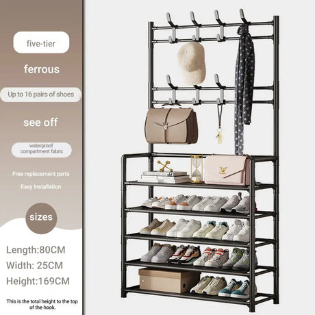 Multifunctional shoe floor stand simple integrated storage rack floor mounted clothes hanger simple shoe cabinet dustproof