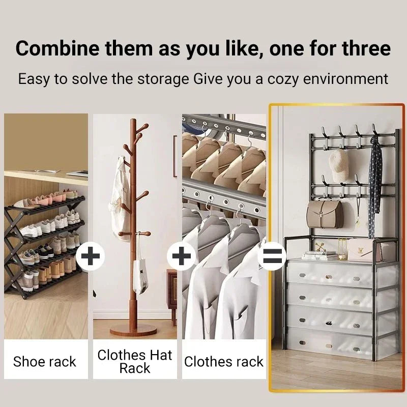 Multifunctional shoe floor stand simple integrated storage rack floor mounted clothes hanger simple shoe cabinet dustproof