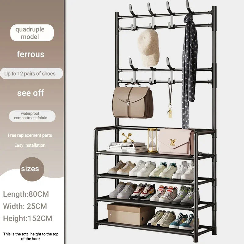 Multifunctional shoe floor stand simple integrated storage rack floor mounted clothes hanger simple shoe cabinet dustproof