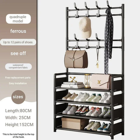 Multifunctional shoe floor stand simple integrated storage rack floor mounted clothes hanger simple shoe cabinet dustproof