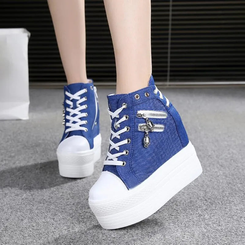 NEW Classic Hidden Heels Platform Sneakers Women's Breathable Wedge Canvas Shoes Woman Casual Ladies Boots Autumn Zapatos Mujer