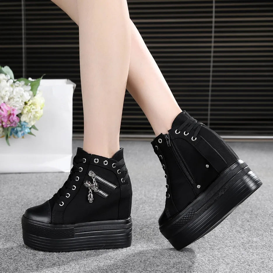 NEW Classic Hidden Heels Platform Sneakers Women's Breathable Wedge Canvas Shoes Woman Casual Ladies Boots Autumn Zapatos Mujer