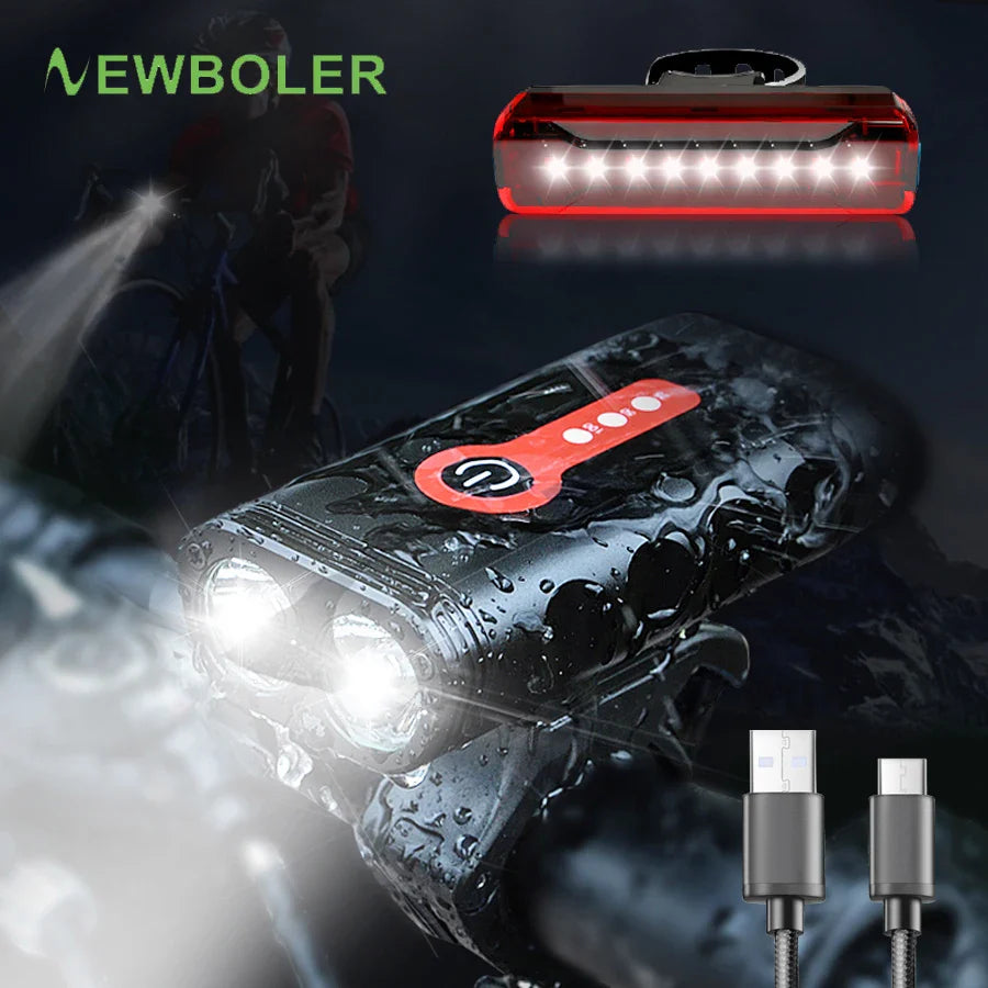 NEWBOLER Super Bright Bicycle Light XML-L2 Bike Light Set With USB Chargeable Taillight 18650 Battery Cycling Front Light Mount